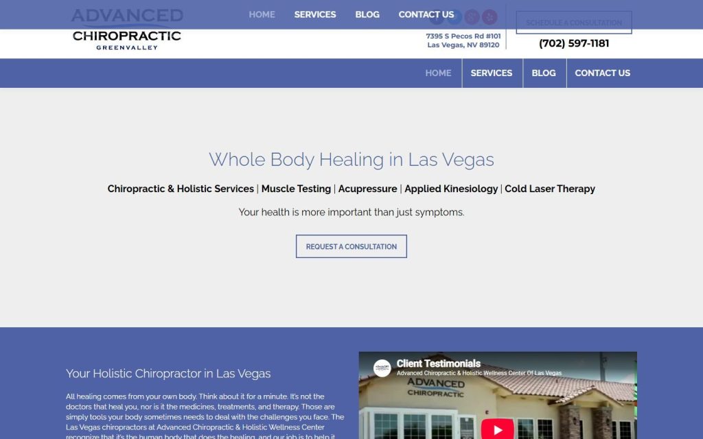 Advanced Chiropractic homepage on a laptop