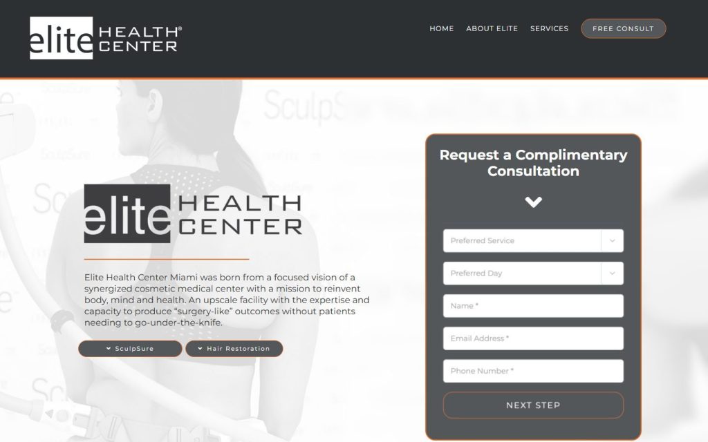 Elite Health Center homepage on a laptop