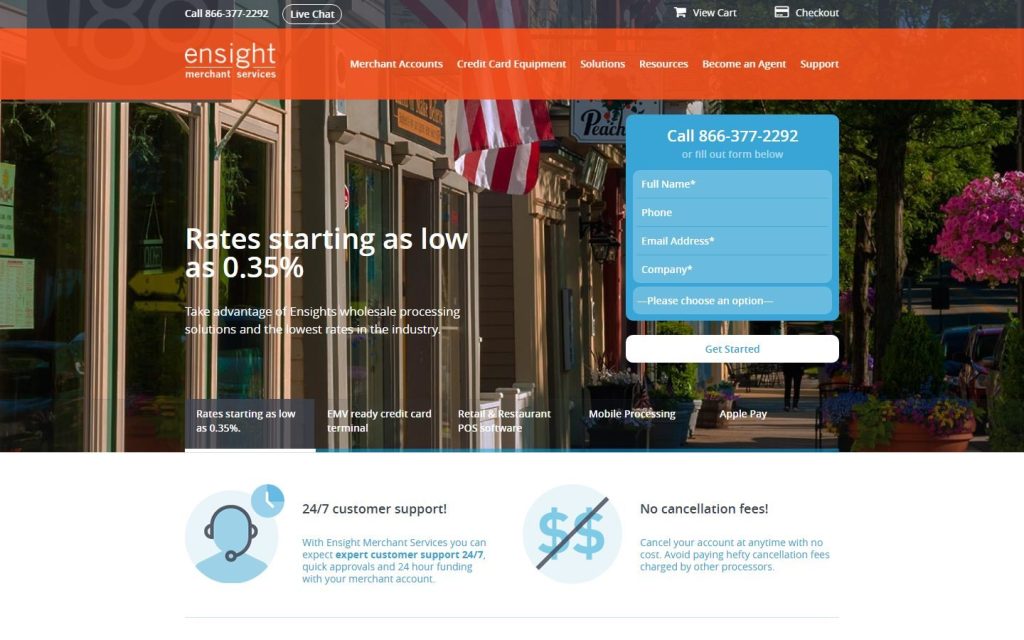Ensight Merchant Services homepage on a laptop