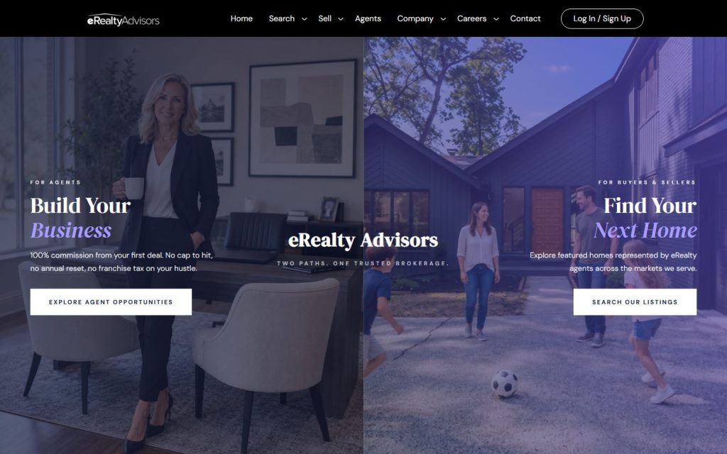 eRealty Advisors homepage on desktop
