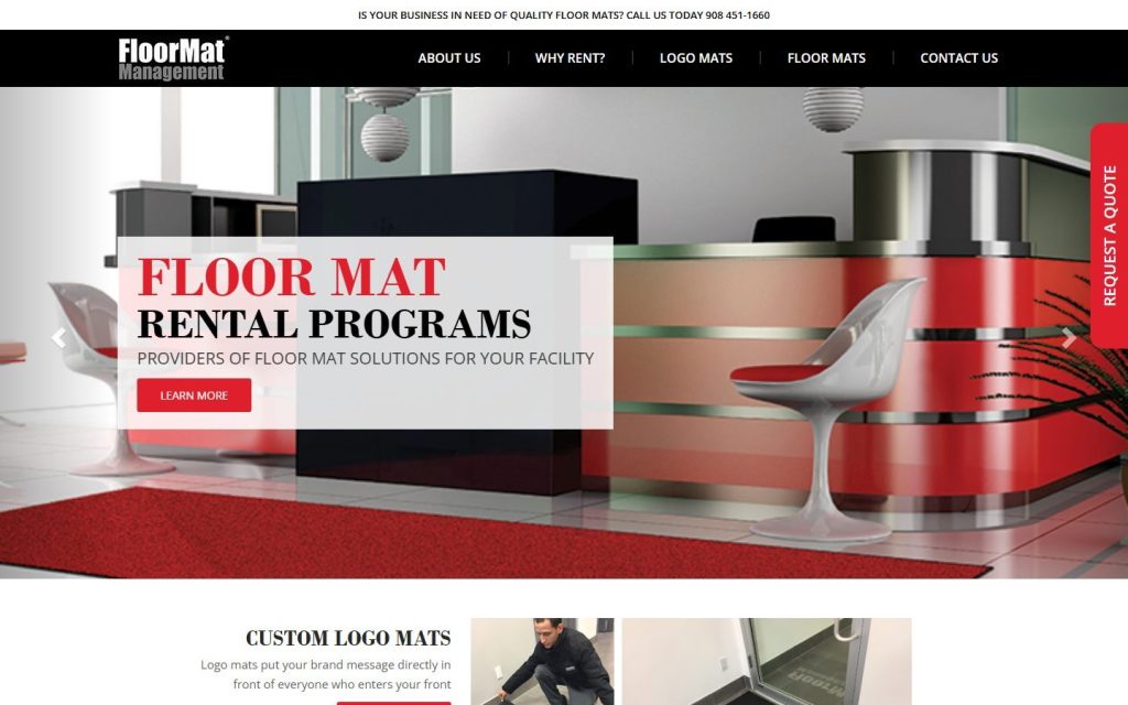 Floor Mat Management homepage on a laptop