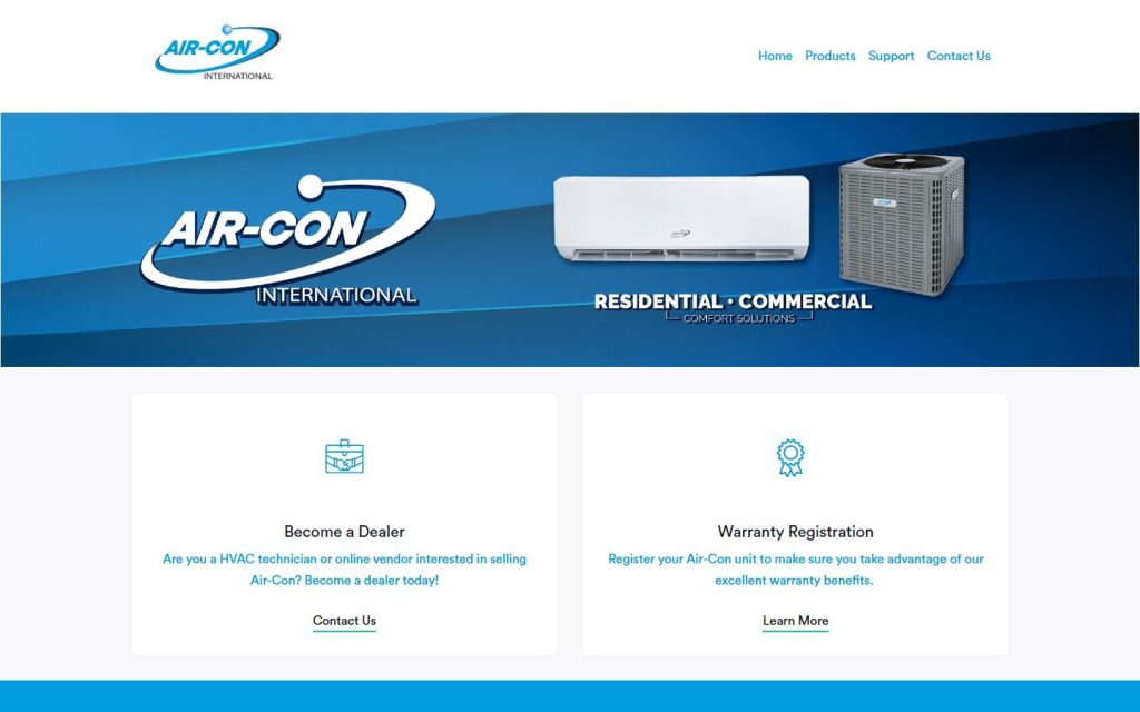 Air-Con International homepage on desktop