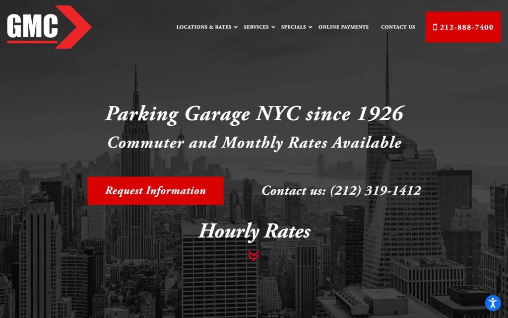 Garage Management Parking homepage on desktop