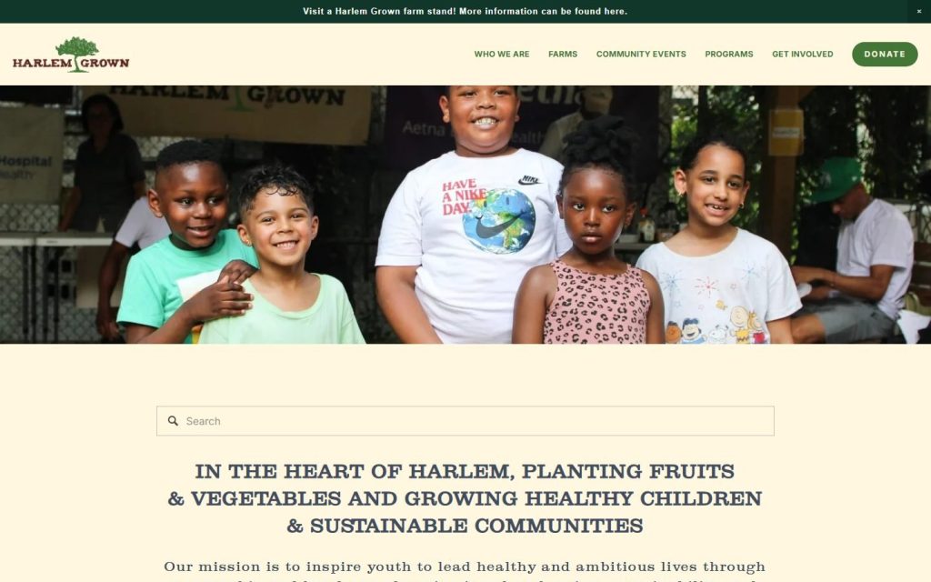 Harlem Grown homepage on desktop