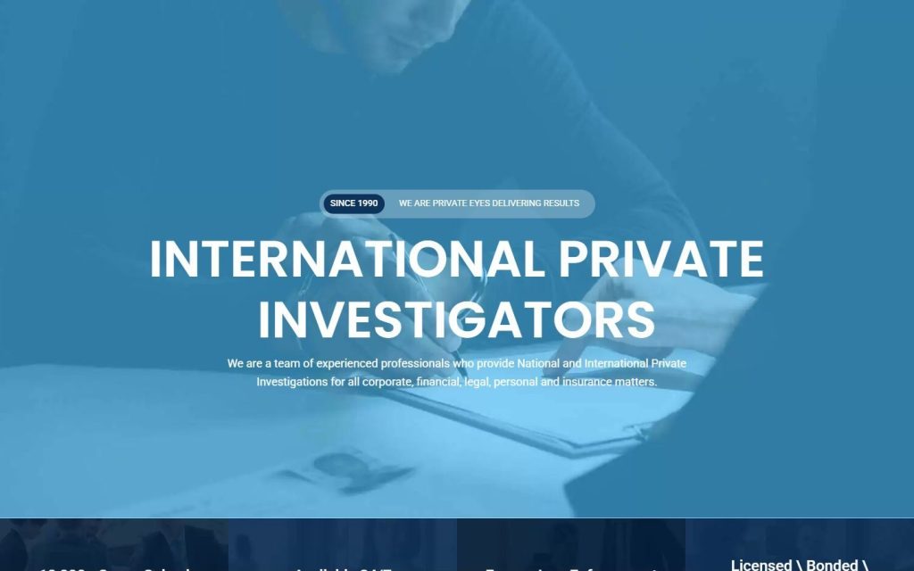 International Private Investigators homepage on desktop