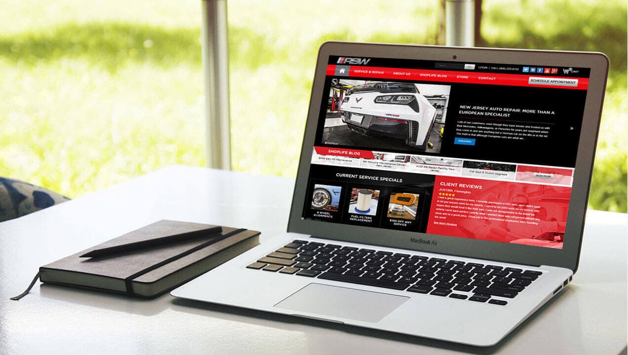 Redline Speed Worx website on laptop