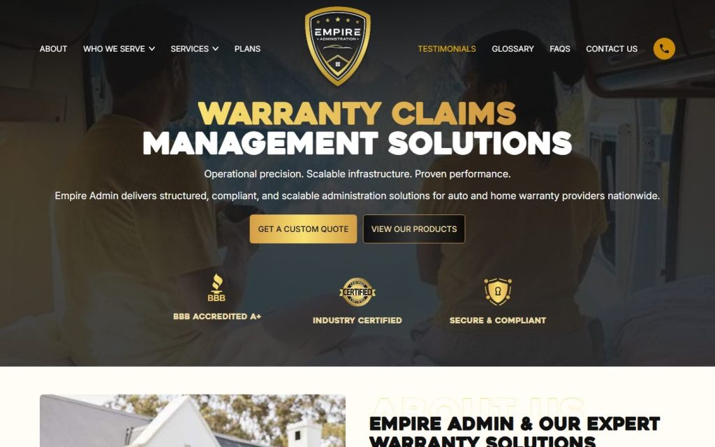 Empire Admin website home page