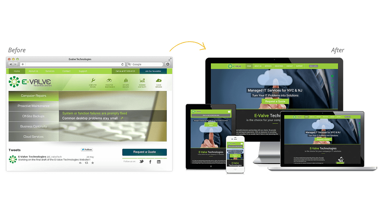 E-valve Technologies Before & After Website Design