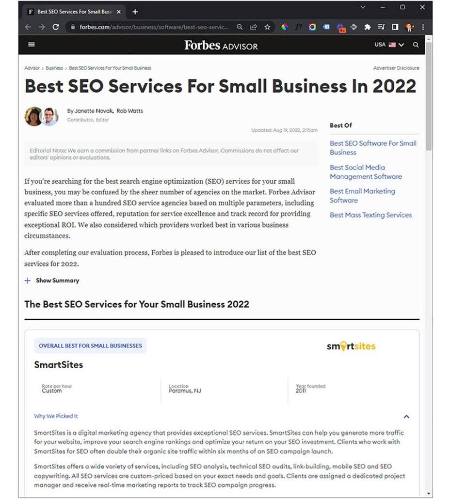 Best SEO Services for Small Business by Forbes