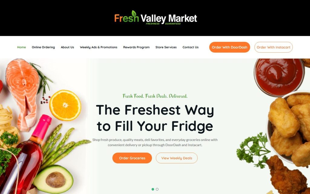 Fresh Valley Market homepage on desktop