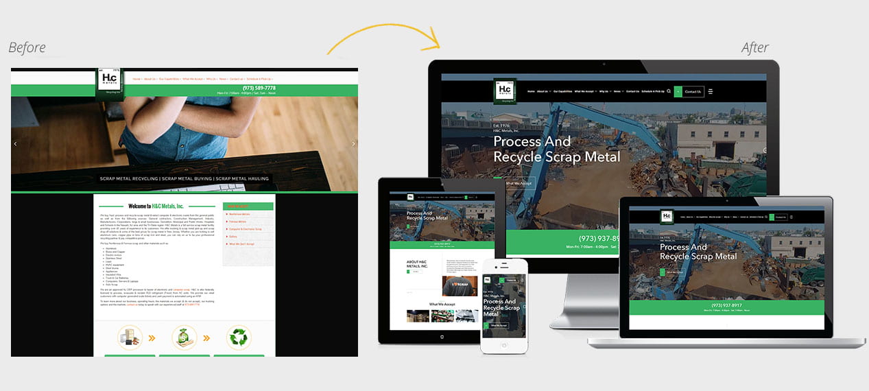 H&C Metals Website Redesign Before After