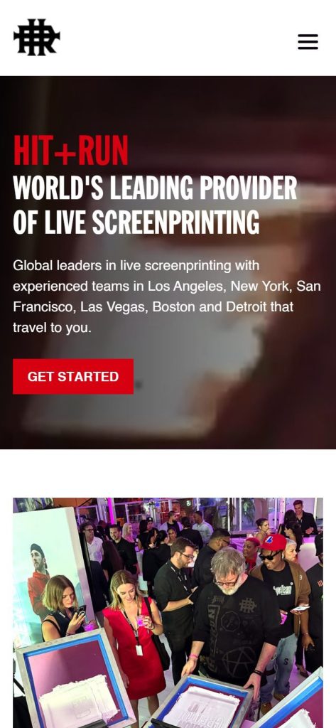 HIT + RUN homepage on a phone