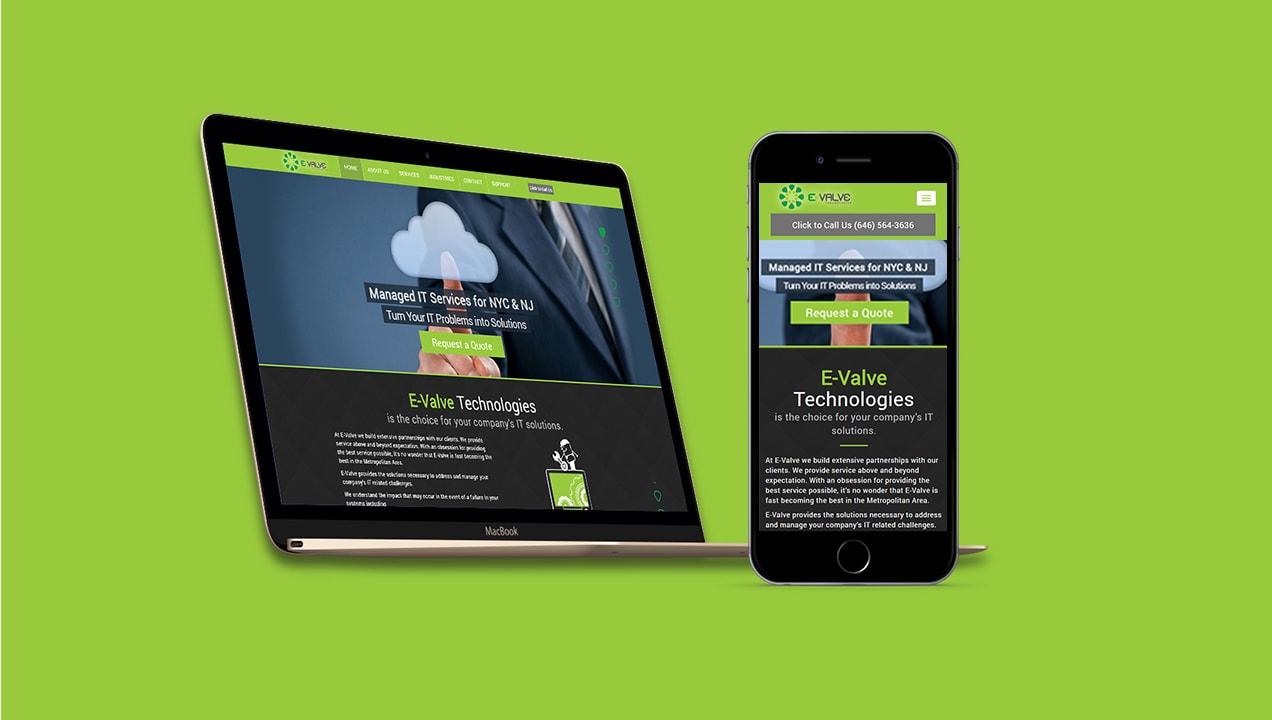 E-valve Technologies website on laptop and phone