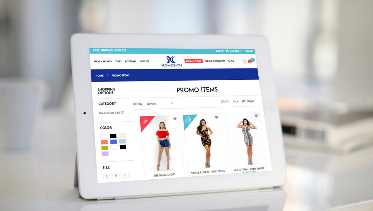 Kohesion Clothing website on iPad