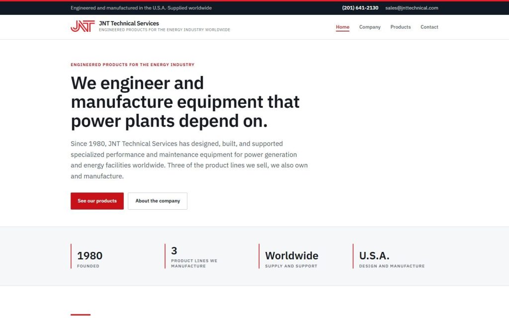 JNT Technical Services homepage on desktop