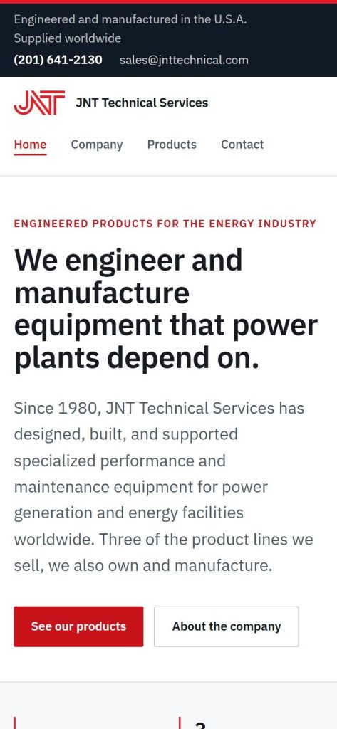 JNT Technical Services homepage on a phone