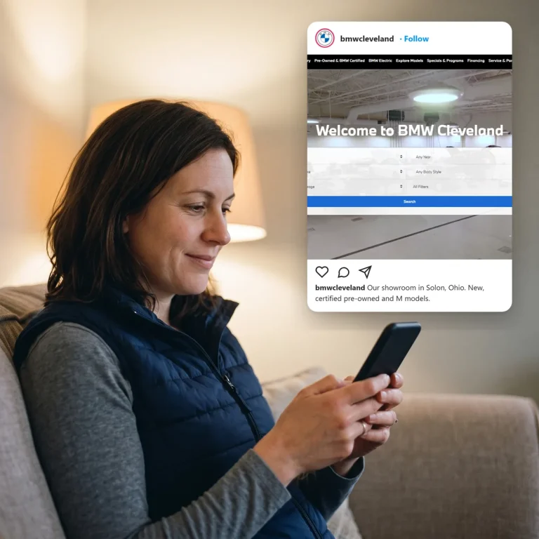 A car buyer scrolling social media and seeing a post from BMW Cleveland