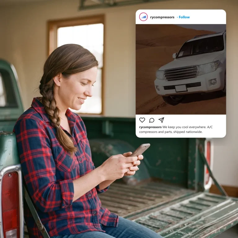 A truck owner scrolling social media and seeing a post from R & Y A/C Compressors