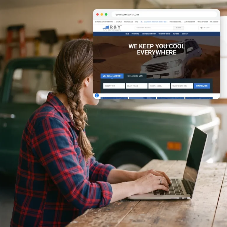 A truck owner browsing the website of R & Y A/C Compressors