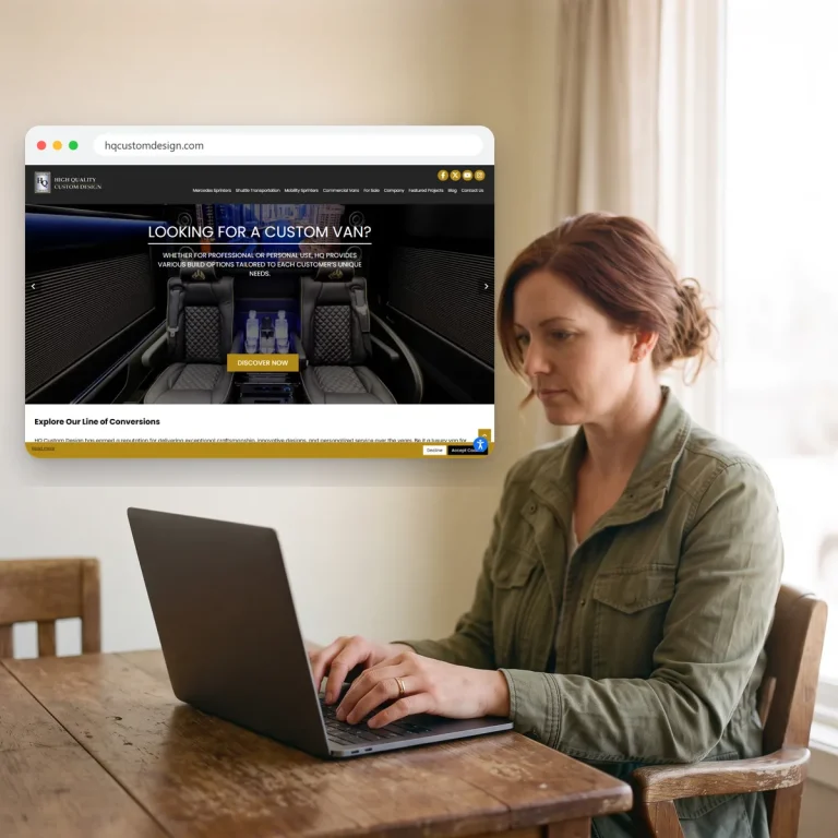A van owner browsing the website of HQ Custom Design