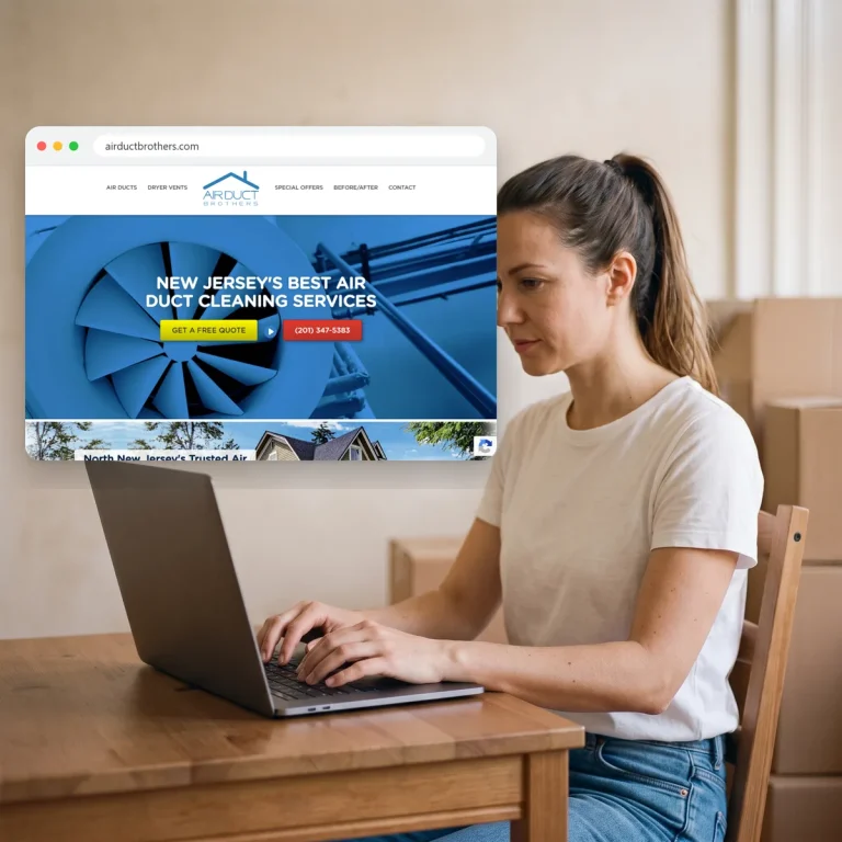 A renter browsing the website of Air Duct Brothers
