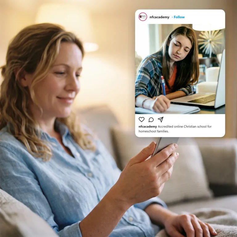 A parent scrolling social media and seeing a post from NFC Academy