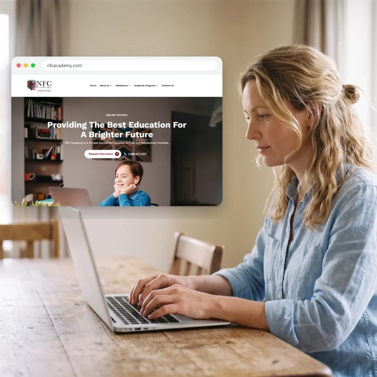 A parent browsing the website of NFC Academy