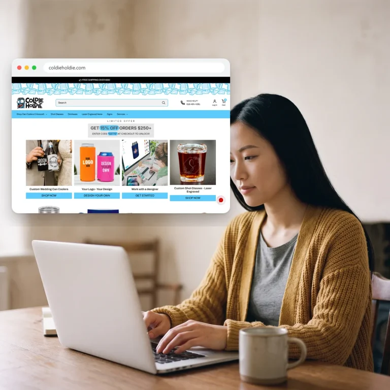A shopper browsing the website of Coldie Holdie