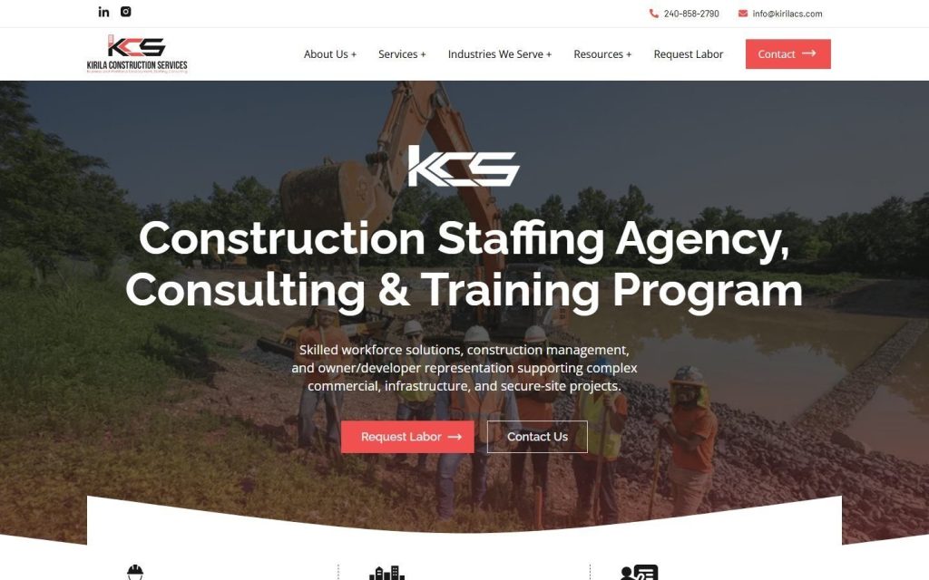 Kirila Construction Services homepage on a laptop