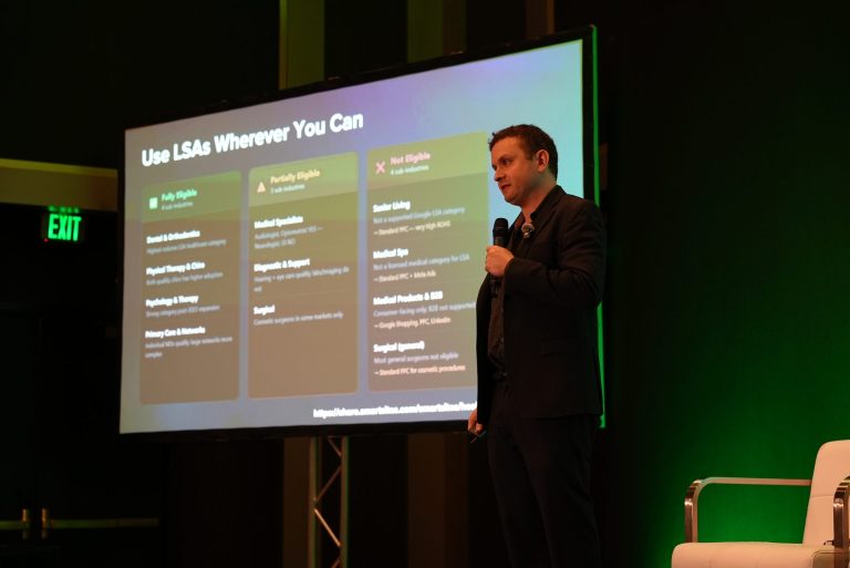 Michael Melen presenting the "Use LSAs wherever you can" slide at LeadsCon 2026