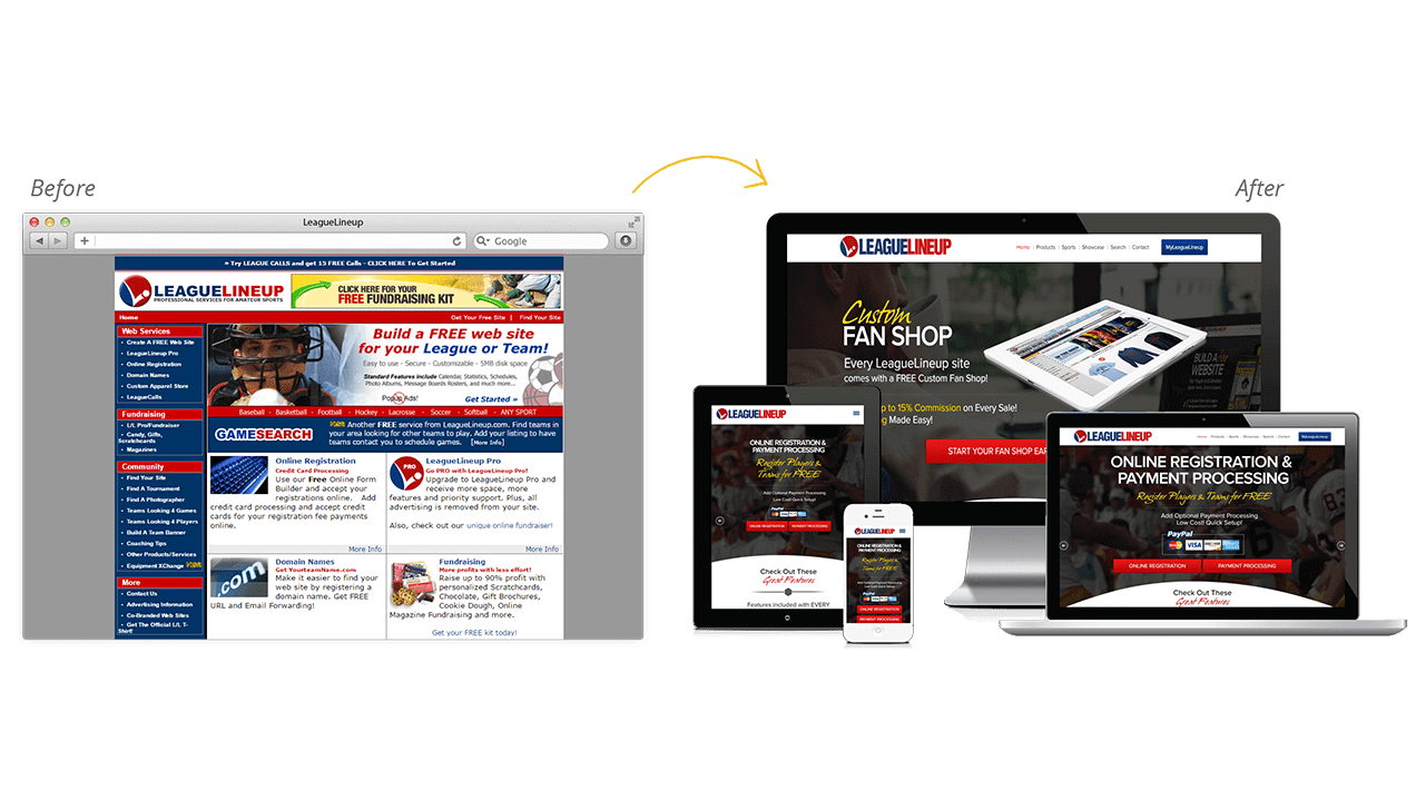 League lineup old and new Website Design