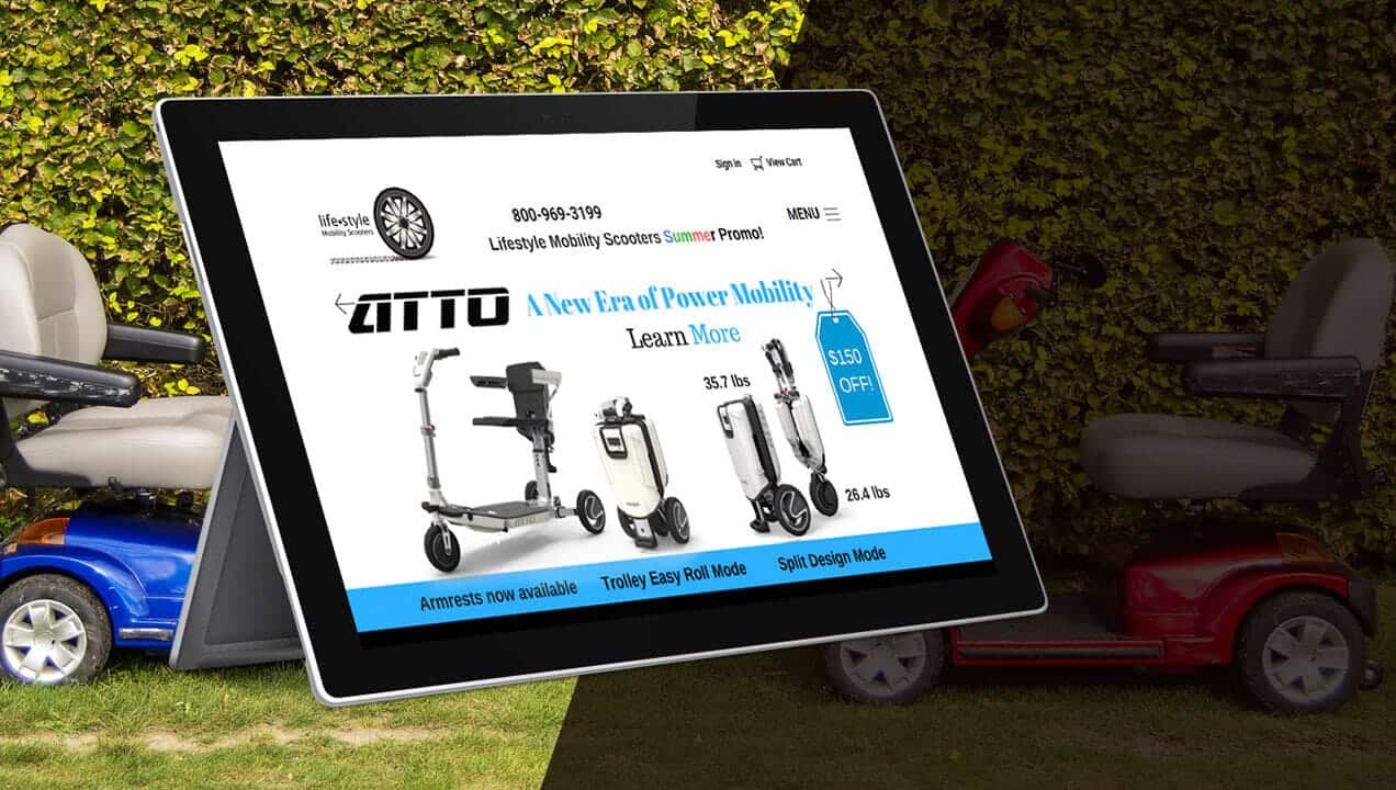Lifestyle Mobility Scooters Website on a Tablet