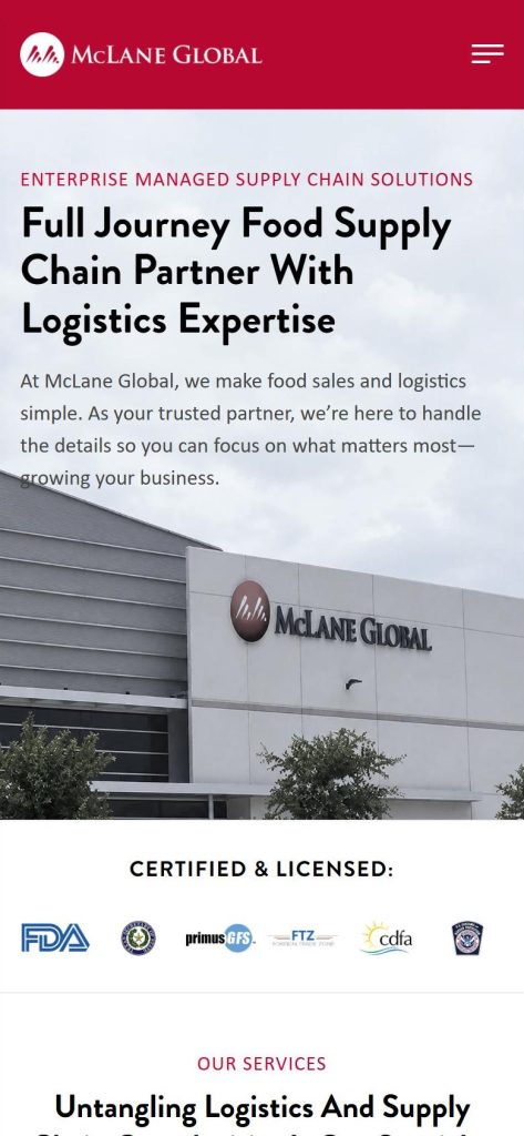 McLane Global homepage on a phone