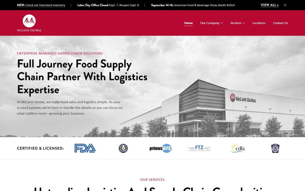 McLane Global homepage on desktop