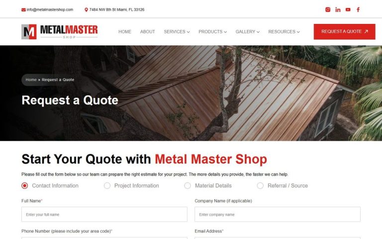 Metal Master Shop: Request a quote