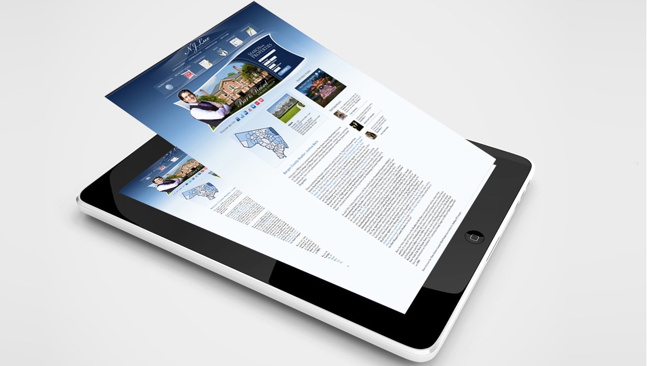 NJLux Real Estate website on tablet