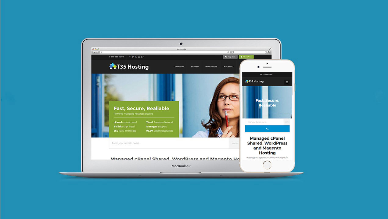 T35 Hosting Mobile and Desktop design