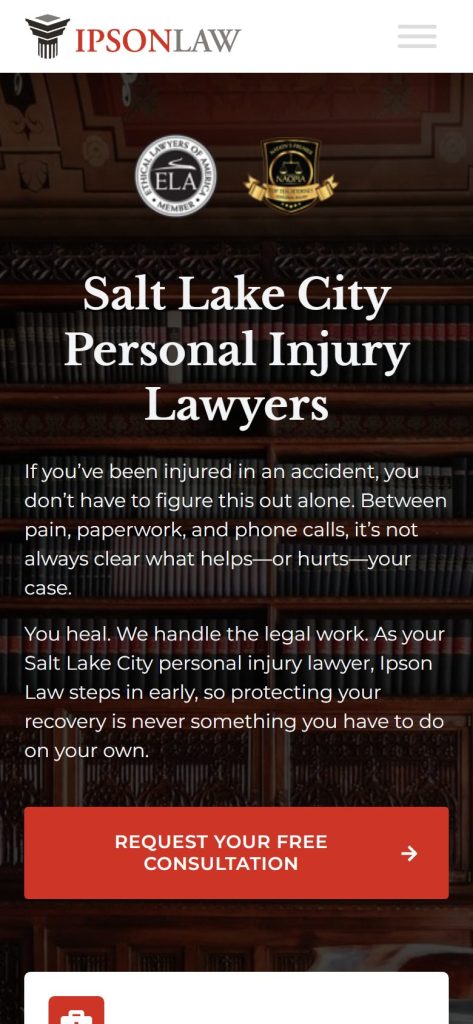 Ipson Law homepage on a phone