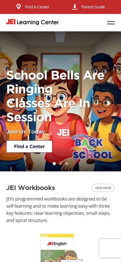 JEI Learning Center homepage on a phone