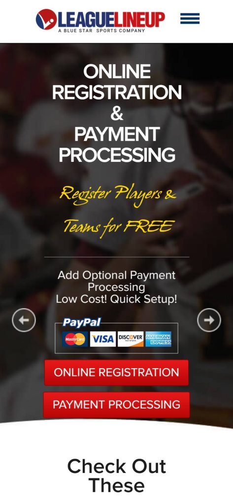 League Lineup homepage on a phone