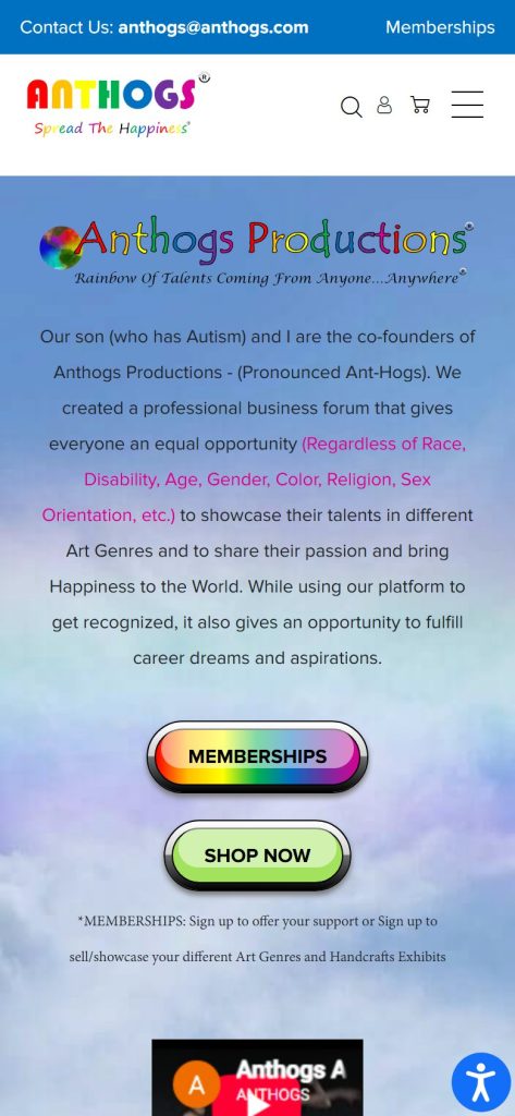 Anthogs Productions, LLC homepage on a phone