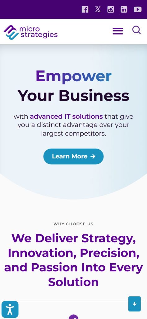 MicroStrategies homepage on a phone