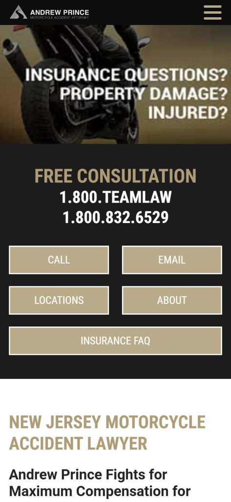 Motorcycle Injury Law homepage on a phone