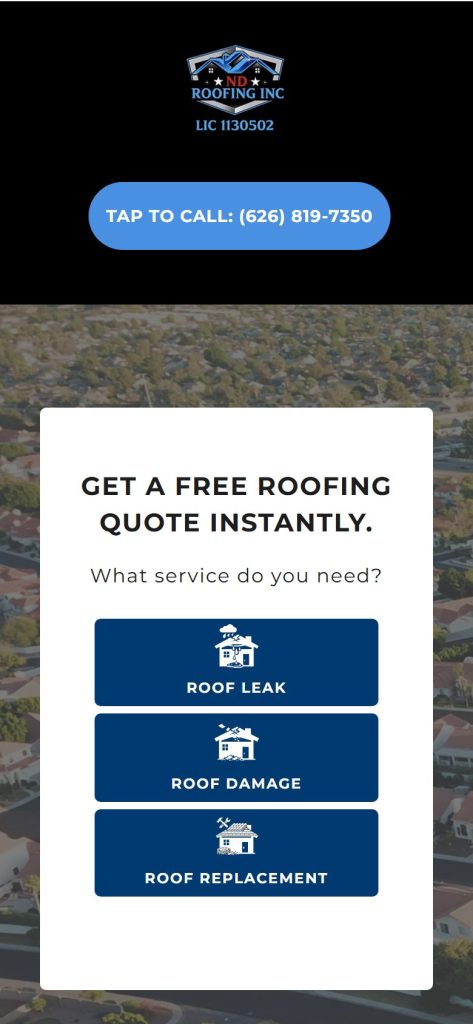 ND Roofing homepage on a phone