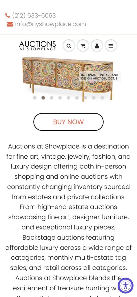 NY Showplace & Antique homepage on a phone