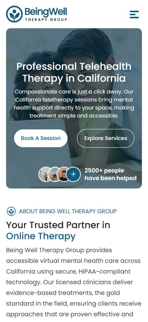 Being Well Therapy Group homepage on a phone