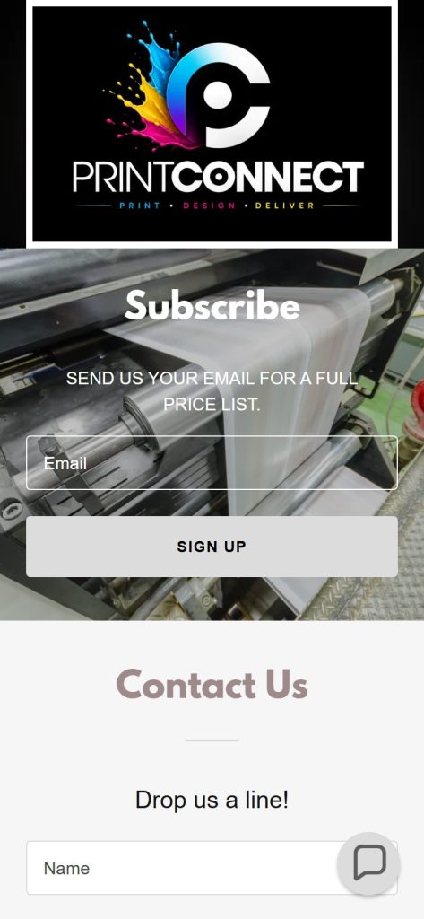 Print Connect homepage on a phone