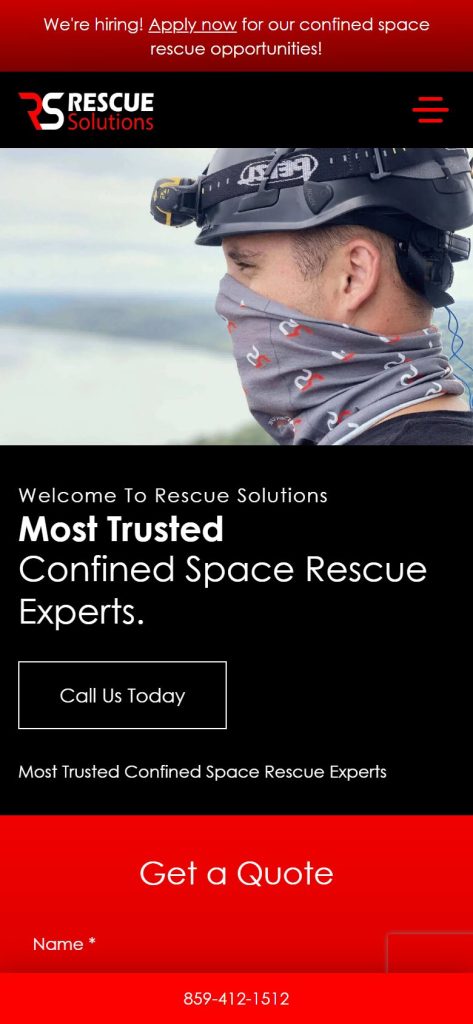 Rescue Solutions homepage on a phone