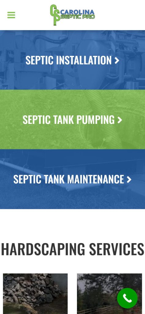 Carolina Septic Pro homepage on a phone