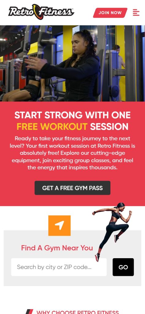 Retro Fitness Florham Park homepage on a phone
